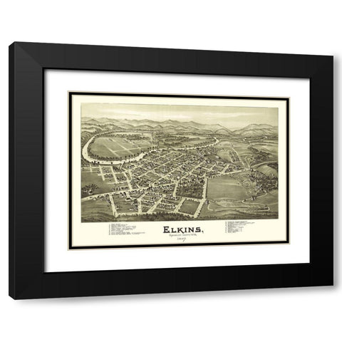 Elkins West Virginia - Fowler 1897 Black Modern Wood Framed Art Print with Double Matting by Fowler