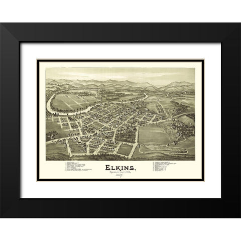 Elkins West Virginia - Fowler 1897 Black Modern Wood Framed Art Print with Double Matting by Fowler