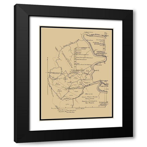 Loup Piney Divide Coal Lands Outline West VA Black Modern Wood Framed Art Print with Double Matting by Hotchkiss