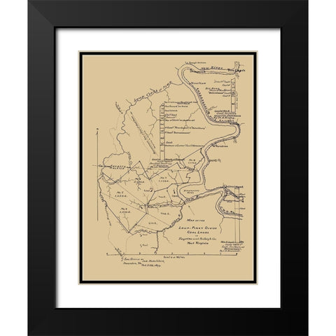 Loup Piney Divide Coal Lands Outline West VA Black Modern Wood Framed Art Print with Double Matting by Hotchkiss