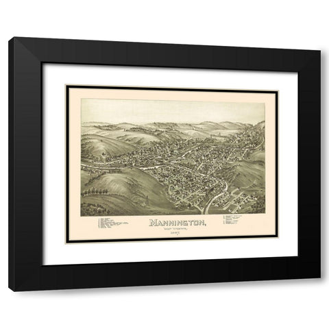 Mannington West Virginia - Fowler 1897 Black Modern Wood Framed Art Print with Double Matting by Fowler