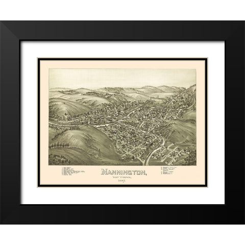 Mannington West Virginia - Fowler 1897 Black Modern Wood Framed Art Print with Double Matting by Fowler