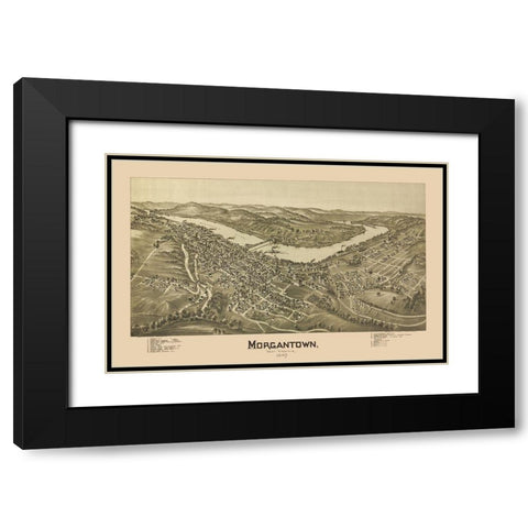 Morgantown West Virginia - Fowler 1897 Black Modern Wood Framed Art Print with Double Matting by Fowler