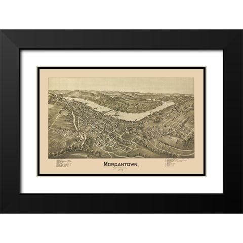 Morgantown West Virginia - Fowler 1897 Black Modern Wood Framed Art Print with Double Matting by Fowler
