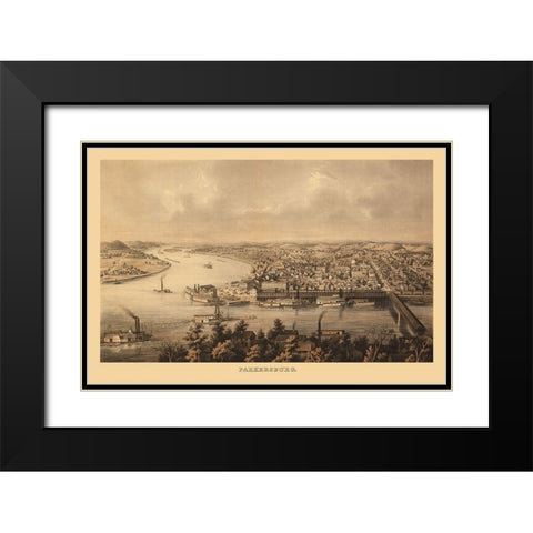 Parkersburg West Virginia - Hoen 1861 Black Modern Wood Framed Art Print with Double Matting by Hoen