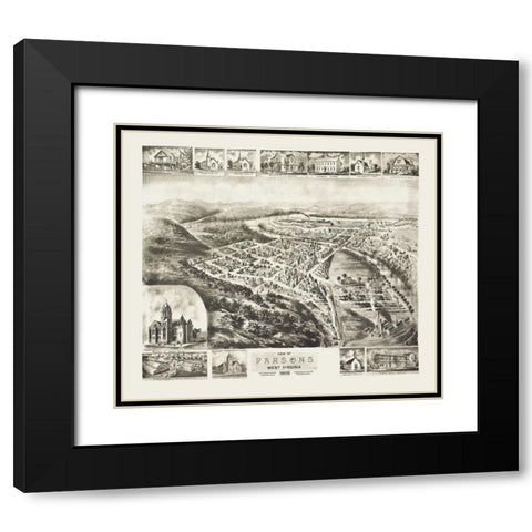 Parsons West Virginia - Fowler 1905 Black Modern Wood Framed Art Print with Double Matting by Fowler
