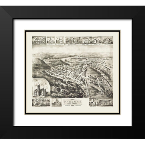 Parsons West Virginia - Fowler 1905 Black Modern Wood Framed Art Print with Double Matting by Fowler