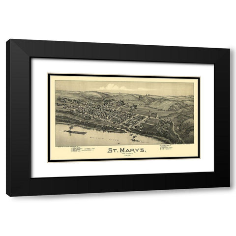 St Marys West Virginia - Fowler 1899 Black Modern Wood Framed Art Print with Double Matting by Fowler