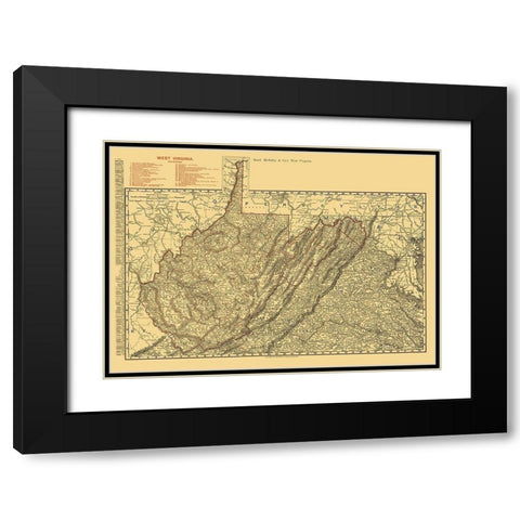 West Virginia Railroads - Rand McNally 1898 Black Modern Wood Framed Art Print with Double Matting by Rand McNally