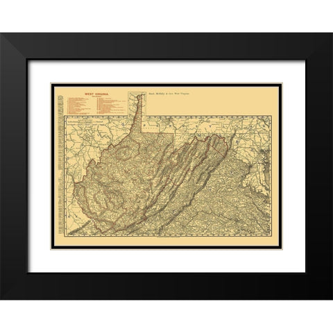 West Virginia Railroads - Rand McNally 1898 Black Modern Wood Framed Art Print with Double Matting by Rand McNally
