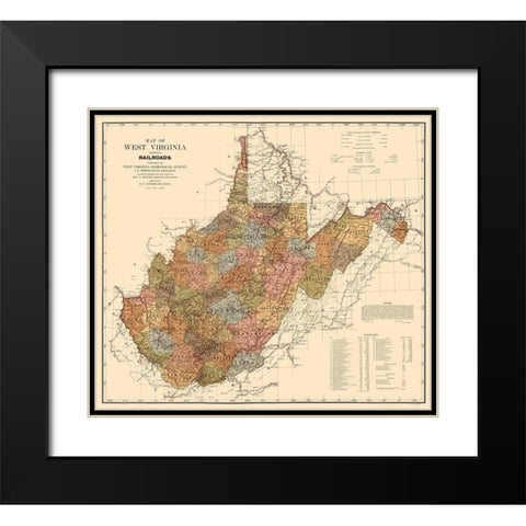 West Virginia Railroads - White 1917 Black Modern Wood Framed Art Print with Double Matting by White