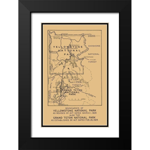 Yellowstone, Grand Teton National Parks Boundary Black Modern Wood Framed Art Print with Double Matting by Black