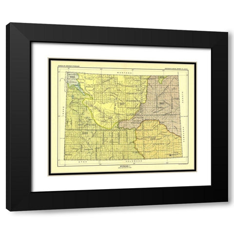 Wyoming - Yellowstone National Park - Hoen 1896 Black Modern Wood Framed Art Print with Double Matting by Hoen
