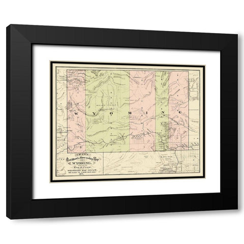 Wyoming Railroads and Townships - Cram 1875 Black Modern Wood Framed Art Print with Double Matting by Cram