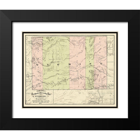 Wyoming Railroads and Townships - Cram 1875 Black Modern Wood Framed Art Print with Double Matting by Cram