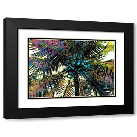 Neon Palm Rainbow Black Modern Wood Framed Art Print with Double Matting by Simons