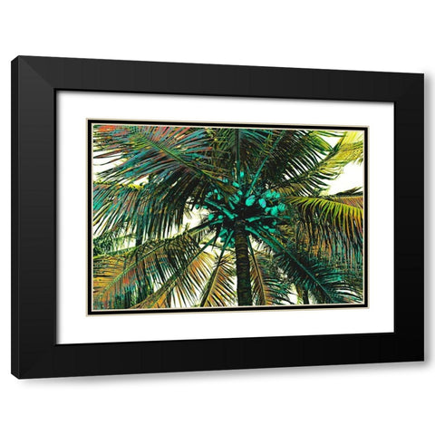 Neon Palm Sunny Black Modern Wood Framed Art Print with Double Matting by Simons