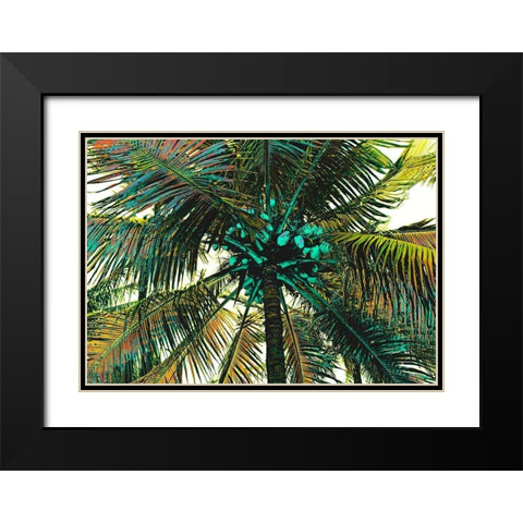 Neon Palm Sunny Black Modern Wood Framed Art Print with Double Matting by Simons