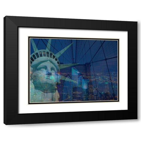 New York City Night Black Modern Wood Framed Art Print with Double Matting by Simons