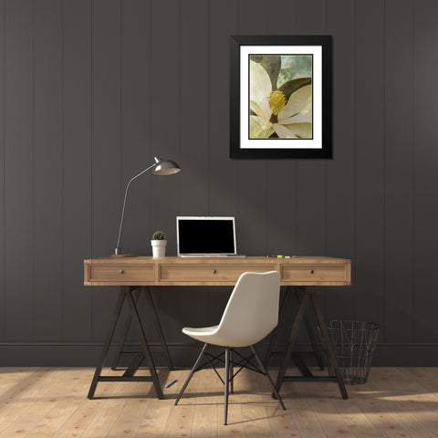 Painted Magnolia Black Modern Wood Framed Art Print with Double Matting by Simons