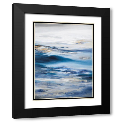 Abstract Seascape Dark Blue Black Modern Wood Framed Art Print with Double Matting by Hinz