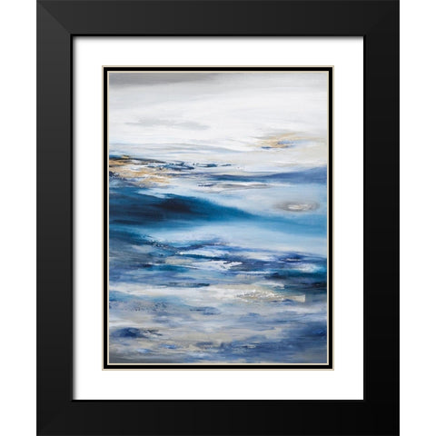 Abstract Seascape Dark Blue Black Modern Wood Framed Art Print with Double Matting by Hinz