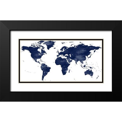 Navy Map Black Modern Wood Framed Art Print with Double Matting by Phillip, Jamie
