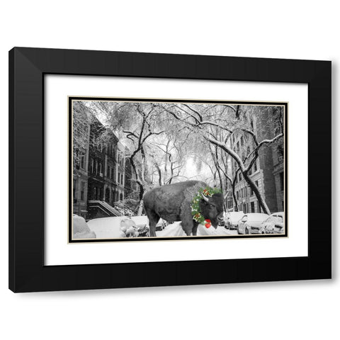 Buffalo Christmas Black Modern Wood Framed Art Print with Double Matting by Phillip, Jamie