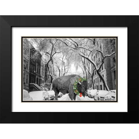 Buffalo Christmas Black Modern Wood Framed Art Print with Double Matting by Phillip, Jamie