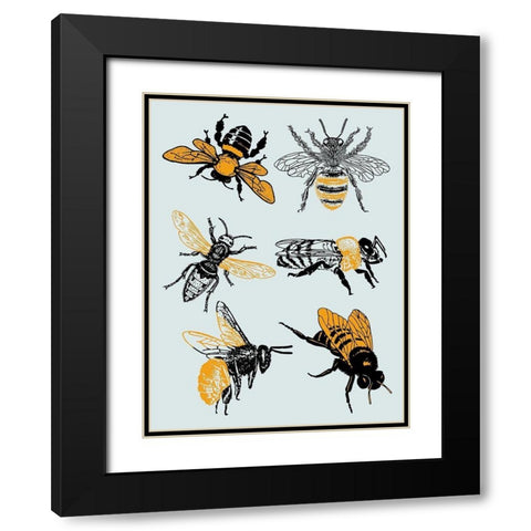 Bees Black Modern Wood Framed Art Print with Double Matting by Phillip, Jamie