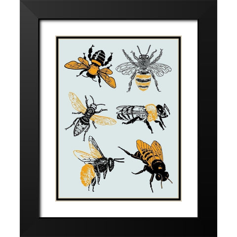 Bees Black Modern Wood Framed Art Print with Double Matting by Phillip, Jamie