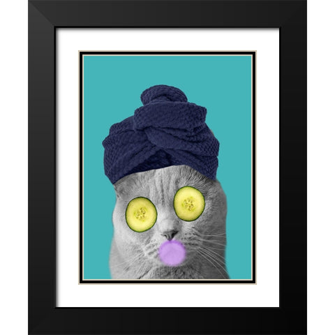 Bubble Bath Cat Black Modern Wood Framed Art Print with Double Matting by Phillip, Jamie