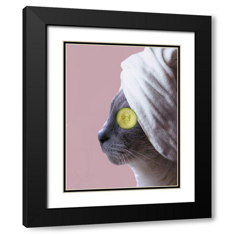 Spa Cat Black Modern Wood Framed Art Print with Double Matting by Phillip, Jamie