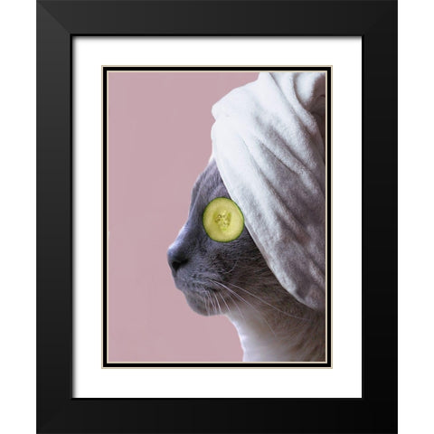 Spa Cat Black Modern Wood Framed Art Print with Double Matting by Phillip, Jamie