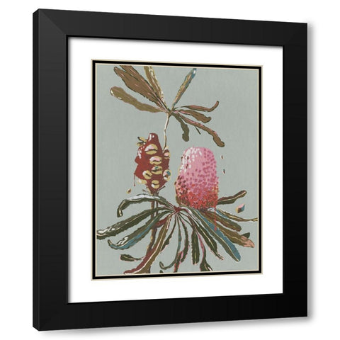 Sage Banksia Black Modern Wood Framed Art Print with Double Matting by Urban Road