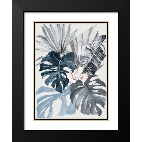 Tropical Leaves Blue I Poster Black Modern Wood Framed Art Print with Double Matting by Urban Road