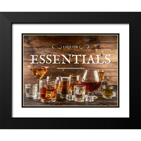 Artsy Quotes Quote: Liquor Essentials Black Modern Wood Framed Art Print with Double Matting by ArtsyQuotes