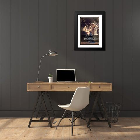Bible Verse Quote Luke 4:10, William Adolphe Bouguereau - Song of the Angels Black Modern Wood Framed Art Print with Double Matting by ArtsyQuotes