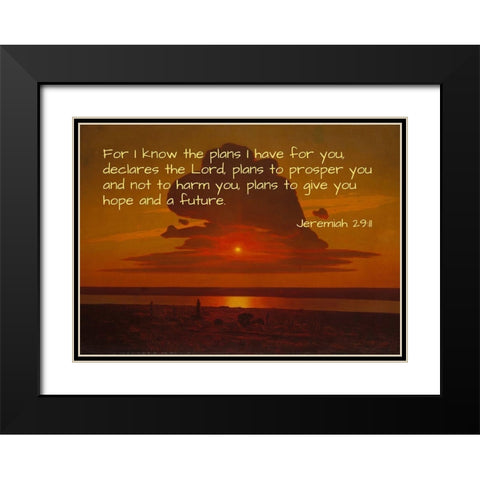 Bible Verse Quote Jeremiah 29:11, Arkhip Kuindzhi - Red Sunset on the Dnieper Black Modern Wood Framed Art Print with Double Matting by ArtsyQuotes