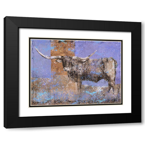 Long Horn Dark Blue Black Modern Wood Framed Art Print with Double Matting by Wiley, Marta