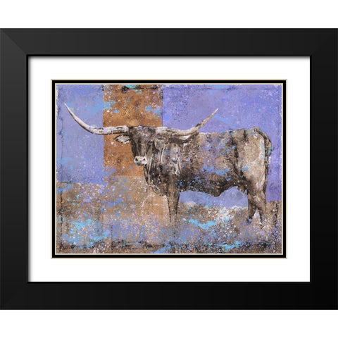 Long Horn Dark Blue Black Modern Wood Framed Art Print with Double Matting by Wiley, Marta
