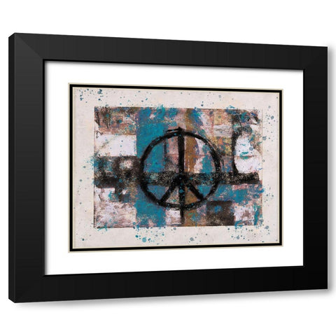 Teal PEACE Black Modern Wood Framed Art Print with Double Matting by Wiley, Marta