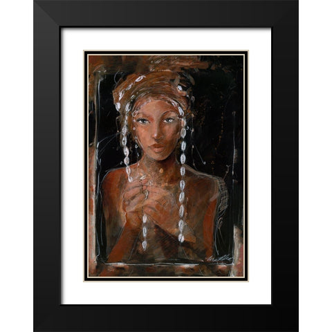 African Shells - Beige Black Modern Wood Framed Art Print with Double Matting by Wiley, Marta