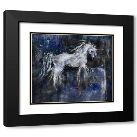 Unicorn- Blue Black Modern Wood Framed Art Print with Double Matting by Wiley, Marta