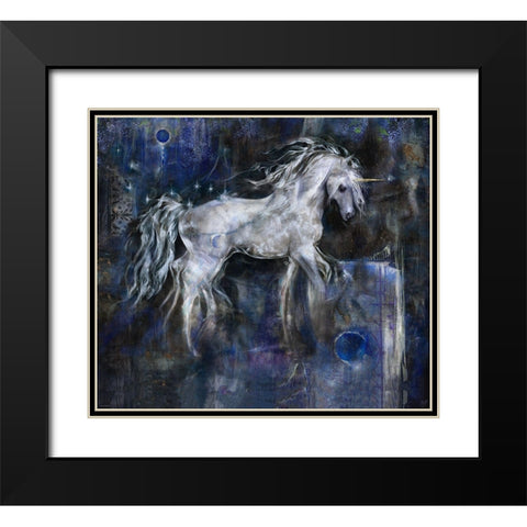 Unicorn- Blue Black Modern Wood Framed Art Print with Double Matting by Wiley, Marta