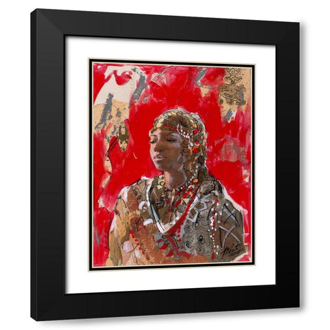African VII Red-Beige Black Modern Wood Framed Art Print with Double Matting by Wiley, Marta