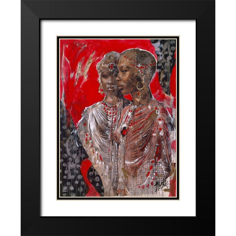 Arican VIII Red-Beige Black Modern Wood Framed Art Print with Double Matting by Wiley, Marta