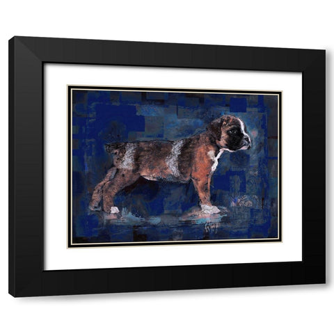 Blue Pup Black Modern Wood Framed Art Print with Double Matting by Wiley, Marta