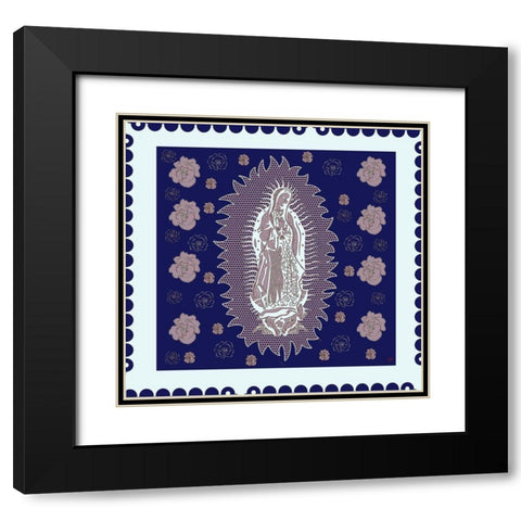 Virgin Mary Blue and White Black Modern Wood Framed Art Print with Double Matting by Wiley, Marta