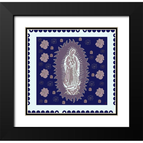 Virgin Mary Blue and White Black Modern Wood Framed Art Print with Double Matting by Wiley, Marta